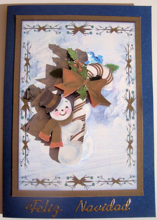 Snowman with Cane Card Front by Lorraine Appleby