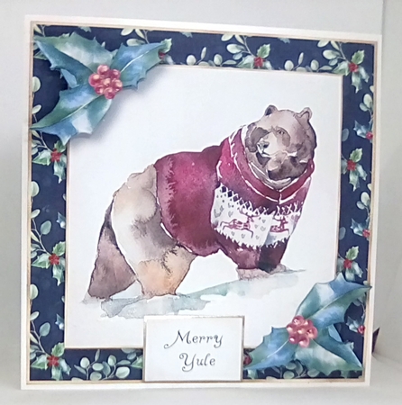 Christmas Holly Watercolour - Bear by Louisa Price