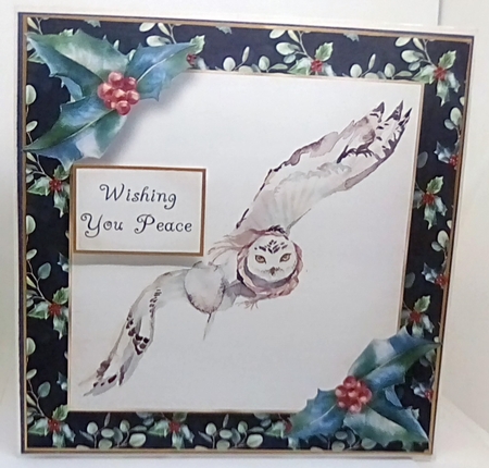 Christmas Holly Watercolour - Owl 8x8 by Louisa Price