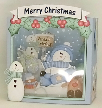 3D Christmas Diorama Shadow Box Card Mini Kit - Snowman Rio has an Xmas Cracker by Louisa Price