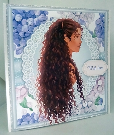 Curly Haired Girl With Hydrangeas 8x8 by Louisa Price