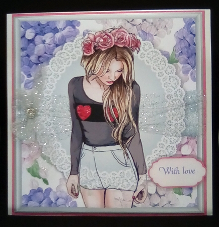 Girl with flowers in her hair With Hydrangeas 8x8 by Louisa Price