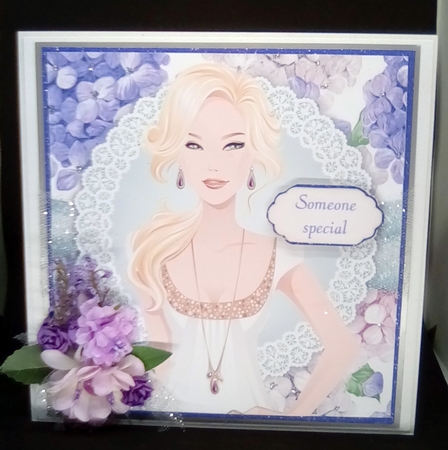 Blonde part girl With Hydrangeas 8x8 by Louisa Price