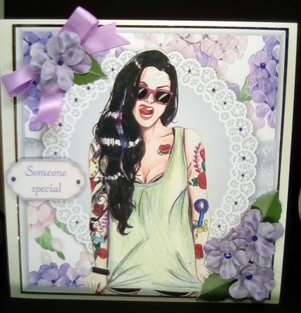 Tattooed girl  With Hydrangeas 8x8 by Louisa Price