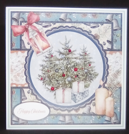 Shabby Chic Christmas 7/Christmas Trees 8 x 8 Card Front with Sentiments, Teal/Blue/Ivory by Louisa Price