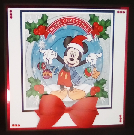 Lovely micky with baubles  with holly and bow oval pyramids by Louisa Price