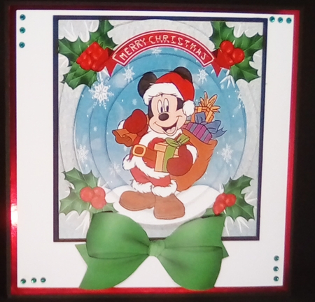 Lovely micky with presents  with holly and bow oval pyramids by Louisa Price