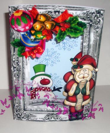 Christmas Inside Out Card 3D Santa and the Snowman by Louisa Price