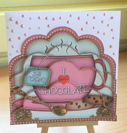 Pink I Love Chocolate 18 Today Cup Scallop Bottom Stacker by Louise Burke
