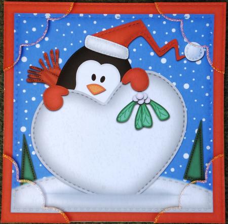 8 x 8 Penguin Xmas Love Scalloped Corner Topper by Louise Burke