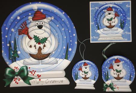 3D Xmas Polar Bear's Pudding Snowglobe Circle Pyramage Card by Louise Burke