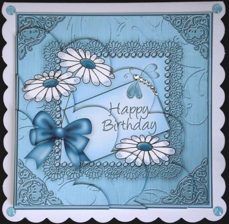 Daisies on Metallic Lace Shell Edged Corner Side Stacker by Louise Burke
