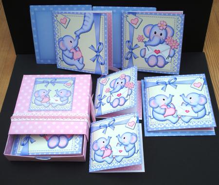 3D Top Drawer Lola & Lil Elephats Notelet Cards Bumper Kit by Louise Burke