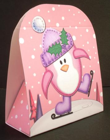 3D Xmas Skating Penguin Treat or Favour Box Mini Kit by Louise Burke