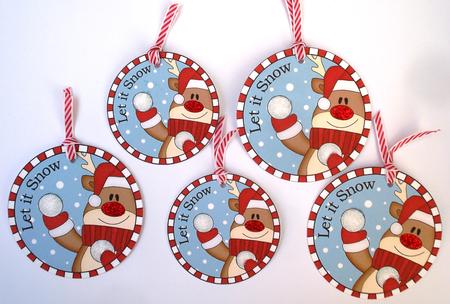 Xmas Rudolph Round Christmas Gift Tags by Louise Burke