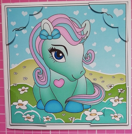 8 x 8 Cute Little Pony Scalloped Corner Topper  by Louise Fenton