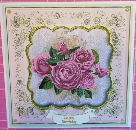 Pink rose card front 2 by Louise Fenton
