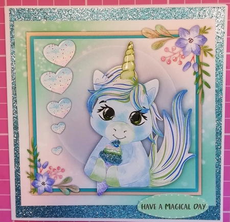 4 , Lovely card Fronts , Rainbow Unicorns by Louise Fenton