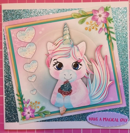 4 , Lovely card Fronts , Rainbow Unicorns by Louise Fenton