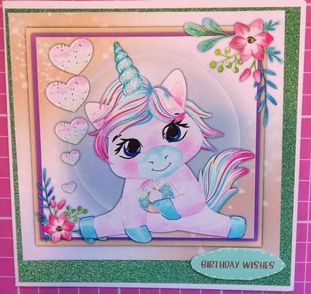4 , Lovely card Fronts , Rainbow Unicorns by Louise Fenton