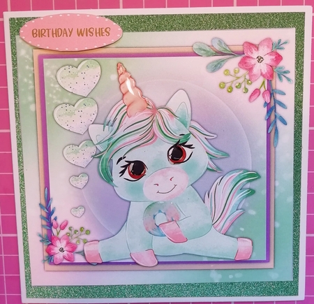 4 , Lovely card Fronts , Rainbow Unicorns by Louise Fenton