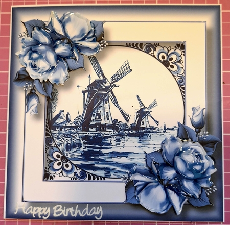 Delft Blue Tile & Roses 6 by Louise Fenton