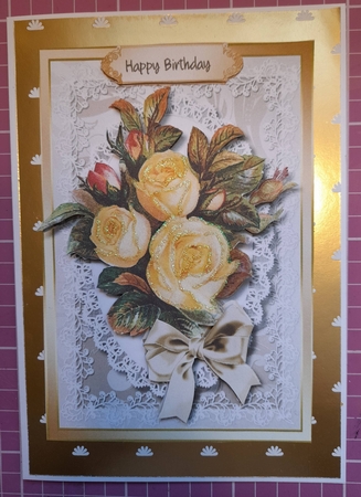 Lovely Yellow Roses on Fine Lace  by Louise Fenton