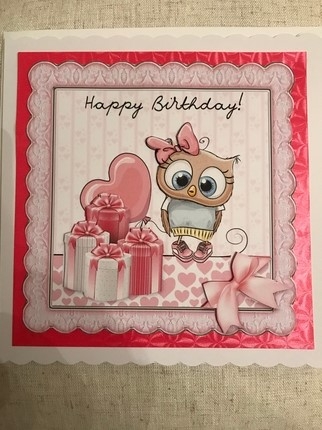 Pretty in Pink Owl Card Topper by Louise Parr