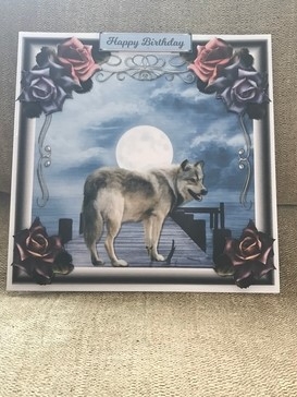 WOLF & MOON QUICK CARD WITH ROSES by Louise Parr