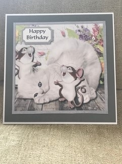 Cute cat with mice and flowers by Louise Parr