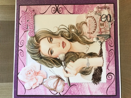 pretty girl with makeup and rose 8x8 (pink) by Louise Parr