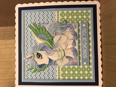 Unicorn - Thinking of You - Blue & Green Card Topper by Louise Parr