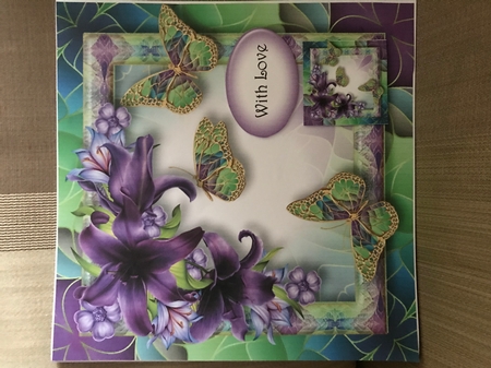 Art Nouveau Bright & Butterflies - Dark Purple Lilies 8x8 by Louise Parr