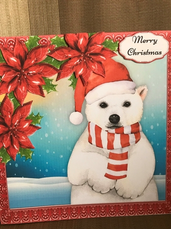 Gorgeous Polar Bear With Red Poinsettias 8x8 by Louise Parr