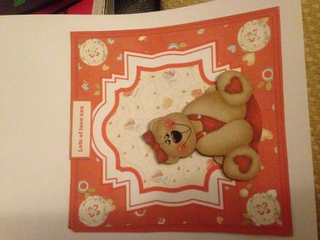 Valentine Bear Card with Decoupage and Sentiment Tags by Louise Parr
