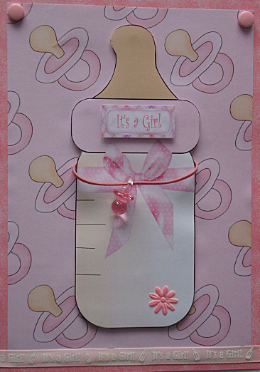 Large Pink Baby Bottle Card Front by Louise Alger