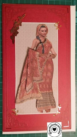 Indian Woman in an Elegant Native Red Sari Decoupage by Lucy Evison-Birks