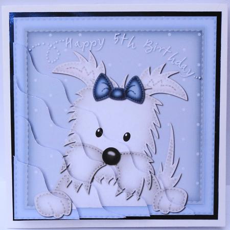 Jock Westie Dog 5th Birthday Side Stacker Topper by Lyn Ainscough-Ambrose