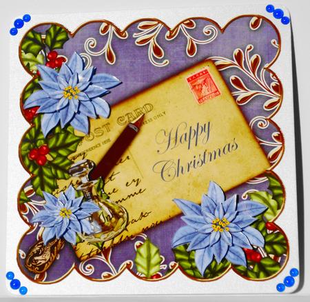 Blue Poinsettia Happy Christmas 8in Scallop Step by Step by Lyn Ainscough-Ambrose