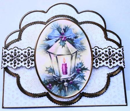 Christmas Lantern2 Anglaise Scallop Decoupage Card Kit by Lyn Ainscough-Ambrose