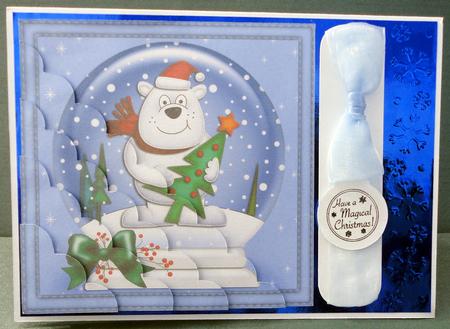 Xmas Ben Polar Bear Snowglobe Scallop Corner Side Stacker by Lyn Ainscough-Ambrose