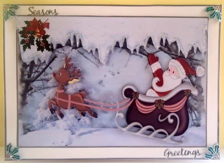Santa with Rudolph and His Sleigh in Snow by Lyn Ainscough-Ambrose
