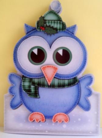 Xmas Little Hoot Shaped Card with Decoupage by Lyn Ainscough-Ambrose