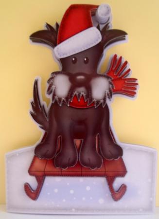 Xmas Sledging Hamish Scottie Dog Shaped Card with Decoupage by Lyn Ainscough-Ambrose