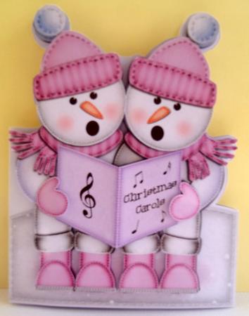 Xmas Singing Snowmen Shaped Card with Decoupage by Lyn Ainscough-Ambrose