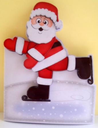 Xmas Skating Santa Shaped Card with Decoupage by Lyn Ainscough-Ambrose