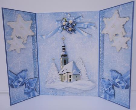 Christmas Church in Blue - Gatefold Card Sheet 1 by Lyn Ainscough-Ambrose