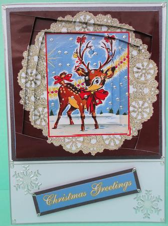Santas Reindeer Spiral Edge Stacker. Christmas Burgundy by Lyn Ainscough-Ambrose