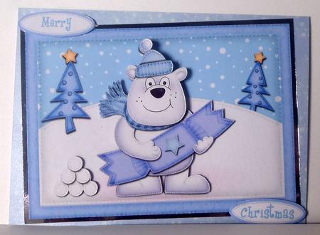 A5 Xmas Ben Polar Bear's Cracker Quick Card N 3D Decoupage by Lyn Ainscough-Ambrose