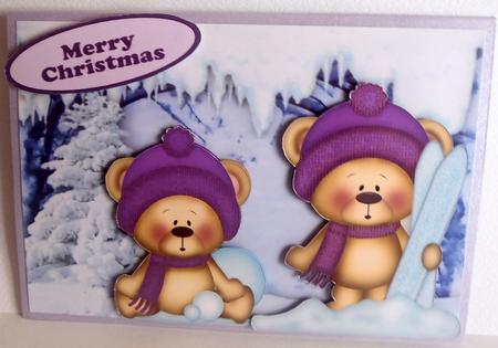Little Bears in Purple Playing in the Snow by Lyn Ainscough-Ambrose